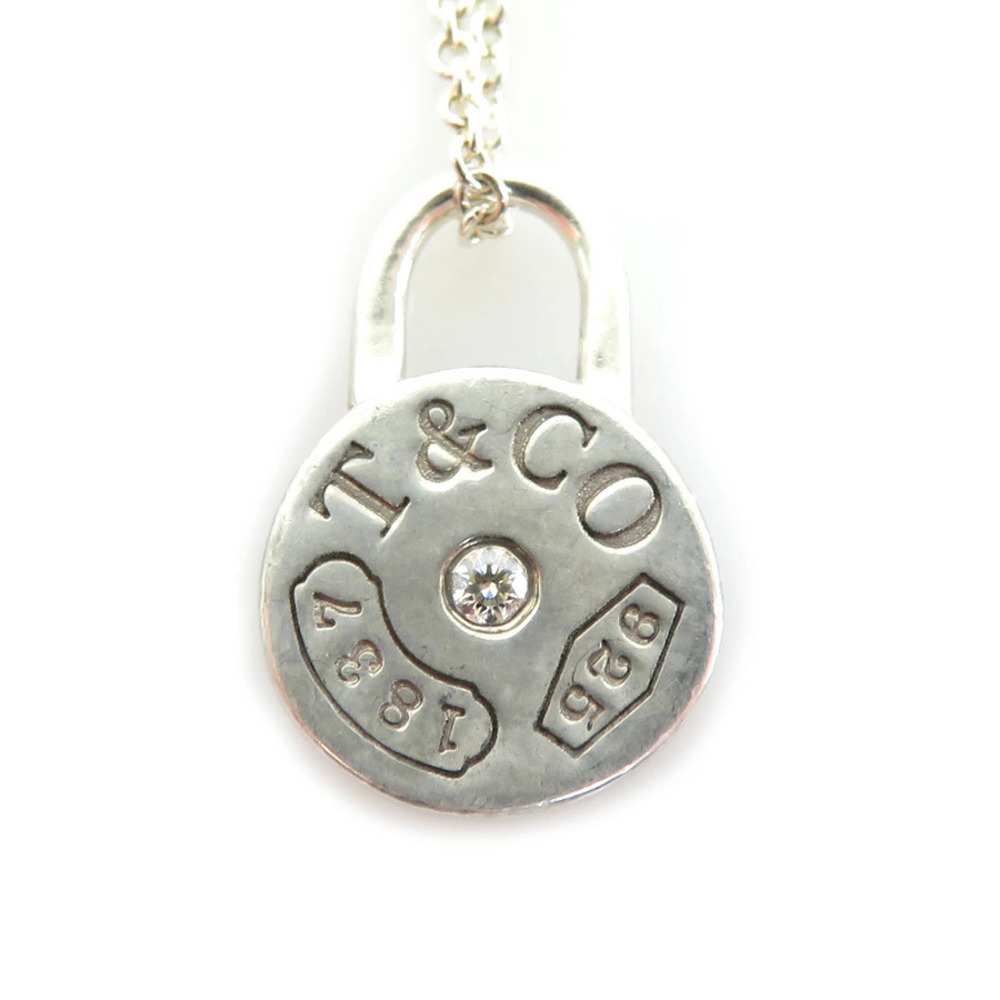 Tiffany Co Round Lock Necklace Diamond Sterling Silver - Picture 3 of 5